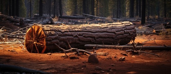 Fototapeta premium Tree trunk surrounded by numerous forest branches