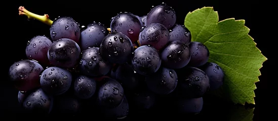 Poster Fresh grapes with water droplets isolated on black background © Ilgun