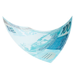 Money bills. Brazilian one hundred reais notes. Finance concept. Transparent background.