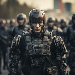 robot soldiers among the human soldiers