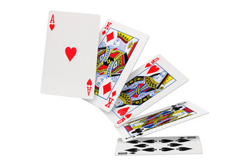 Falling playing cards on transparent background