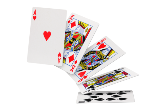 Falling playing cards on transparent background