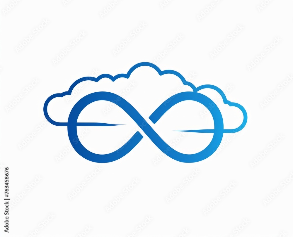 Poster Logo design featuring a fusion of clouds and infinite symbols in a simple line style with a blue color scheme and white background Generative AI