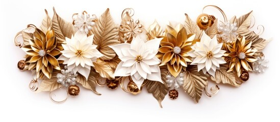 Fototapeta na wymiar Gold and white floral arrangement with pearls