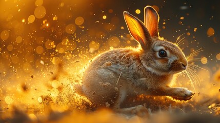 Fototapeta na wymiar Hare. A frightened hare runs quickly