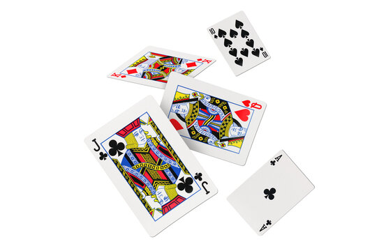 Falling playing cards on transparent background