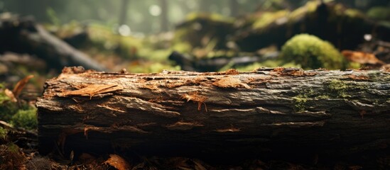 Fototapeta premium Close-up of forest log covered in green moss