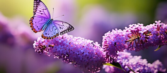Butterfly on purple flower with blurred background