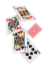 Falling playing cards on transparent background