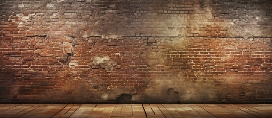 A wooden floor in front of a brick wall