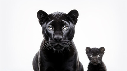 Black Panther Mama with Baby - obrazy, fototapety, plakaty