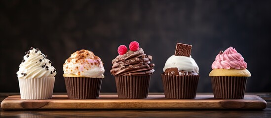 Row of cupcakes with assorted toppings - Powered by Adobe
