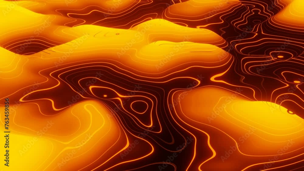 Poster 3d futuristic sci-fi abstract orange liquid lava background with circles. stylized topographic map o