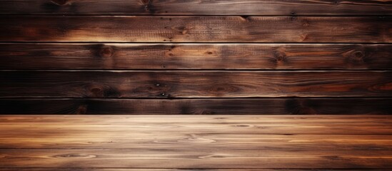 Wooden table with overhead light on dark background