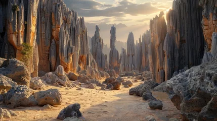 Foto op Canvas Madagascar is like being transported into a fantasy world. This stone forest is full of strangely shaped limestone. like a forest of natural sculptures  © Phitthayathon