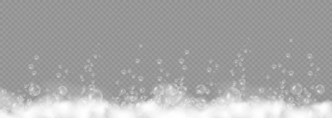 Foto op Aluminium Bath foam isolated on transparent background. Shampoo bubbles texture.Sparkling shampoo and bath lather vector illustration. © Little Monster 2070
