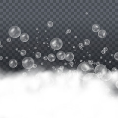 Bath foam isolated on transparent background. Shampoo bubbles texture.Sparkling shampoo and bath lather vector illustration.
