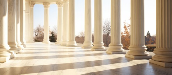 Row of white columns close up view