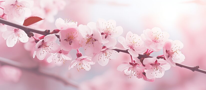 A pink blossom on branch with sunlight