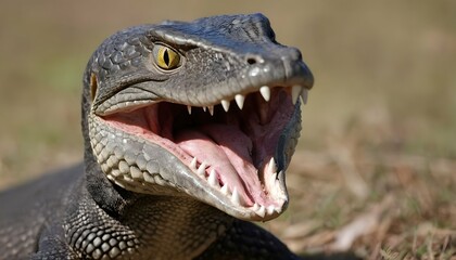 A Monitor Lizard With Its Mouth Open Displaying I Upscaled 5 - obrazy, fototapety, plakaty