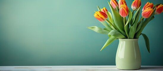 Spring tulips in vase with flowers