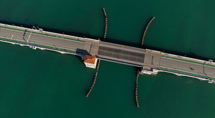 aerial view of a drawbridge connecting two islands near Miami, Florida - 763461634