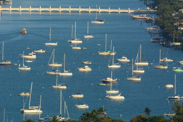 Aerial view of boats in a marina near the Port of Miami in Florida - 763461646