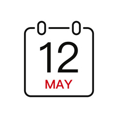 May 12 date on the calendar, vector line stroke icon for user interface. Calendar with date, vector illustration.