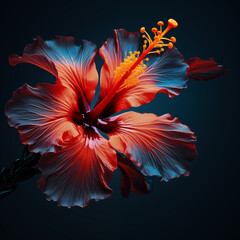 tropical flower with iridescent color black empty background