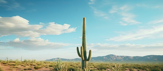 Tall cactus plant in desert landscape - obrazy, fototapety, plakaty