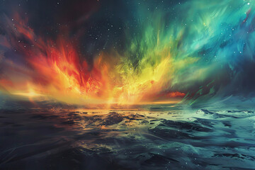 Generative ai on theme of beautiful northern lights, bright aurora borealis winter in atmosphere