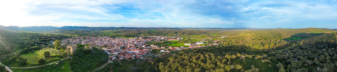 Fototapeta na wymiar Panoramic view Beltraneja Castle and the Serene Codosera Village