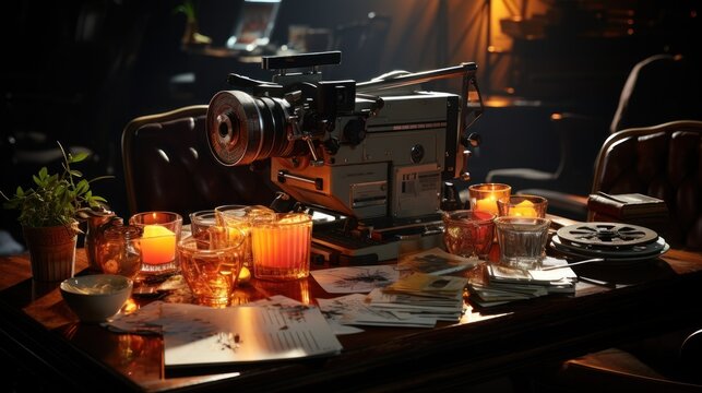 Storyboard with movie clapper and film reel