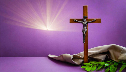 Good Friday, Lent Season and Holy Week concept - A Christian cross on purple background