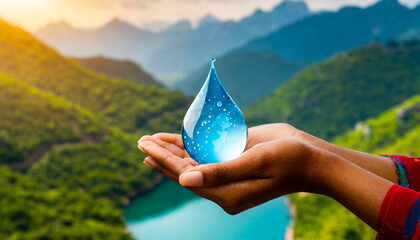 Hands holding clean water drop,world water day