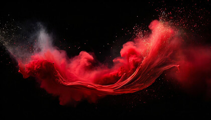 red paint powder splashes. Flows of magic dust with glitter particles and sparkles.