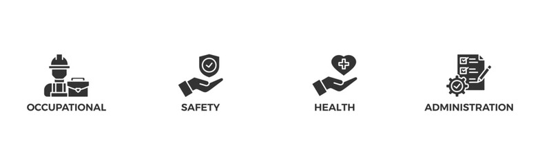 OSHA banner web icon glyph silhouette for occupational safety and health administration with an icon of worker, protection, healthcare, and procedure