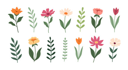Set of doodle flowers. Spring-summer botanical illustration - obrazy, fototapety, plakaty