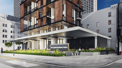 Stunning 3D Rendering of a Residential High Rise Building, Daytime, Modern skyscraper