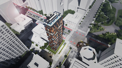 Stunning 3D Rendering of a Residential High Rise Building, Daytime, Modern skyscraper