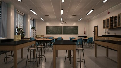 3d Render of a the Back View of a Science Classroom
