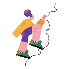 Camping and hiking equipment, supplies set. Adventure, trekking kit, tourists tools. Tent, backpack, picnic table, food, guitar, camera and fire. Flat vector illustrations isolated on white background