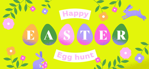 colourful easter banner rabbit flower egg spring

