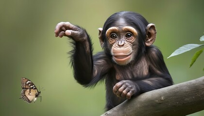 A Curious Baby Chimpanzee Reaching Out To Touch A Upscaled 44 - obrazy, fototapety, plakaty