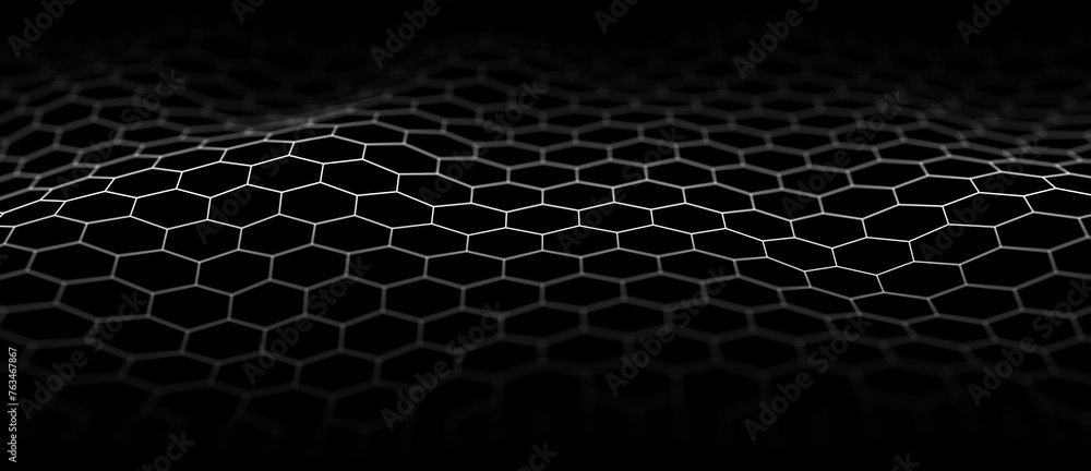 Fototapete Abstract background of lines. Hexagon cyber structure. Big data stream. 3d rendering