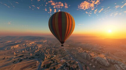 Balloon land, floating above the sky Take in the spectacular view of Cappadocia's limestone chimneys. Experience a hot air balloon ride like no other.  - obrazy, fototapety, plakaty