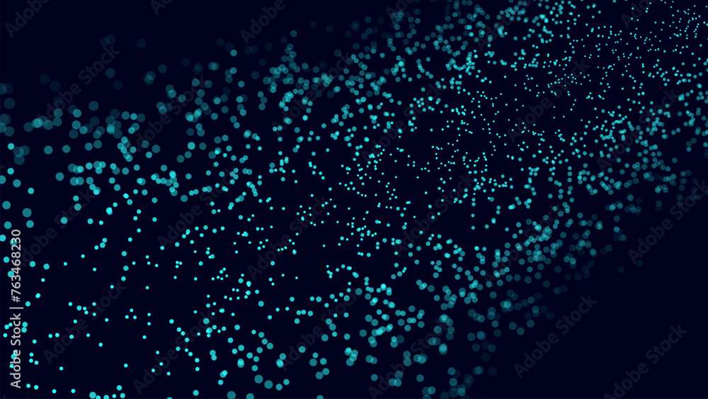 Poster Abstract background of points. Blue wave. Cyber particles. Big data stream. Vector illustration