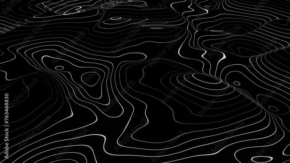 Poster 3d abstract wavy liquid neon white lines on black background. topographic geography map landscape. s