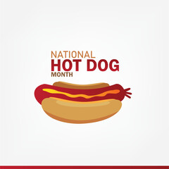 National Hot Dog Month vector graphic is great for National Hot Dog Month celebrations. flat design. flyer design. flat illustration. Simple and Elegant Design