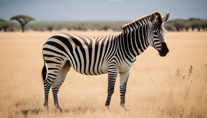 A Zebra In A Safari Landscape Upscaled - obrazy, fototapety, plakaty